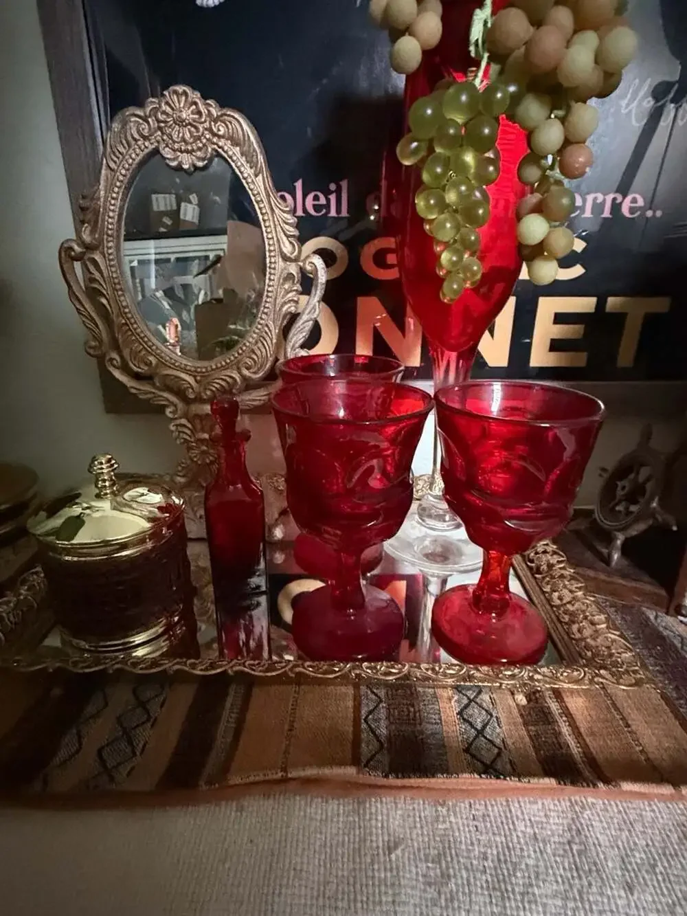 Vintage Fostoria Argus Ruby Red Glass Goblets Set
